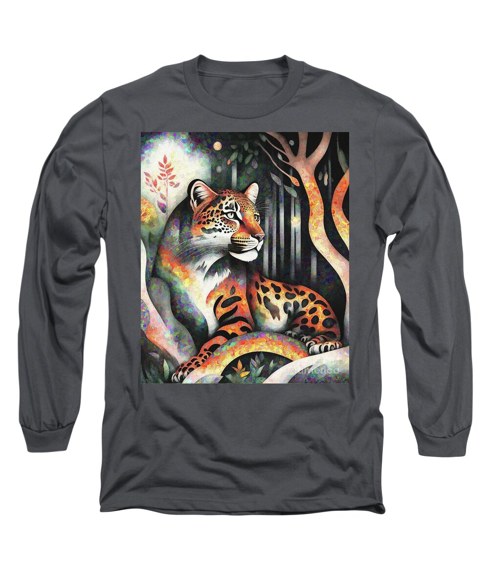 Abstract Long Sleeve T-Shirt featuring the digital art Big Cat In The Forest - 0900-V2 by Philip Preston