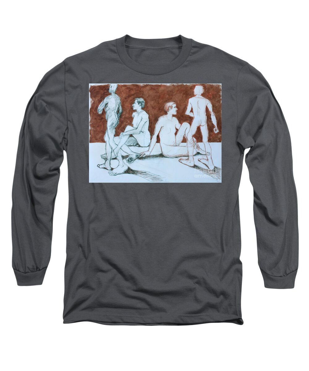 Charcoal Drawing Long Sleeve T-Shirt featuring the mixed media Bigfoot by PJ Kirk