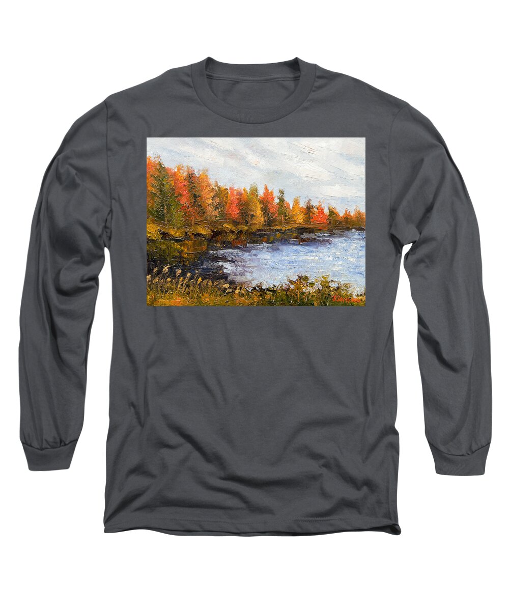 Landscape Landscape Painting Landscape Art Oil Painting Oil Oil On Canvas Colorful Nature Sale Wall Art Decoration Dynamic Texture Water Trees Lake Fine Art Nature Painting Long Sleeve T-Shirt featuring the painting Birchwood Lake by Jason Williamson