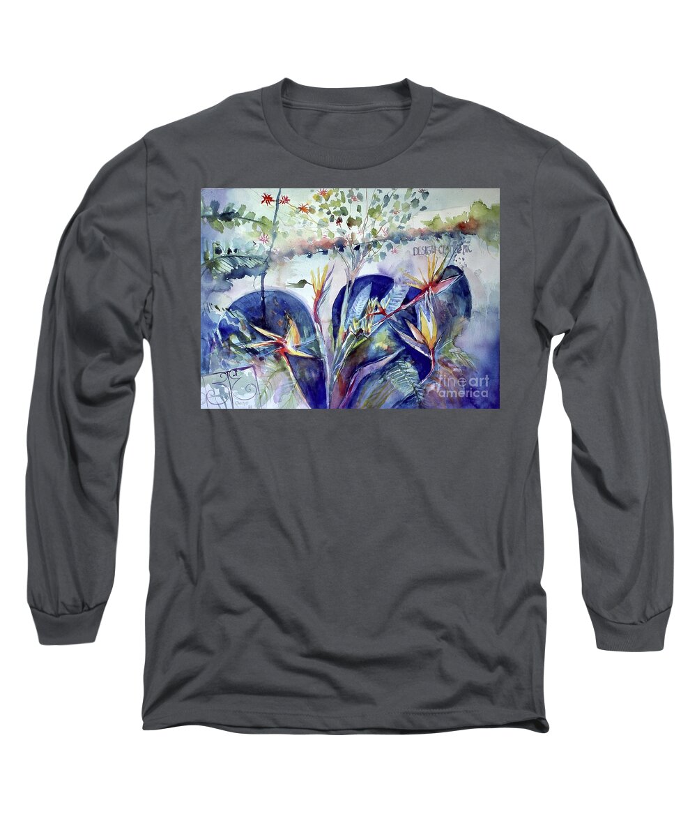 Flowers Long Sleeve T-Shirt featuring the painting Bird of Paradise by Glen Neff