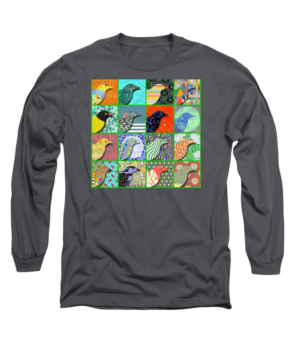 Bird Long Sleeve T-Shirt featuring the digital art Birdland - green by Steve Hayhurst