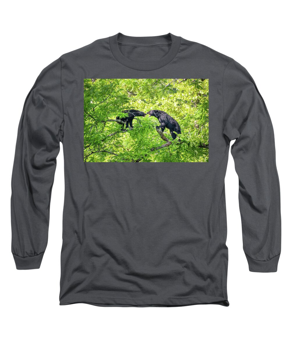 Great Smoky Mountains National Park Long Sleeve T-Shirt featuring the photograph Black Bear Confrontation by Robert J Wagner