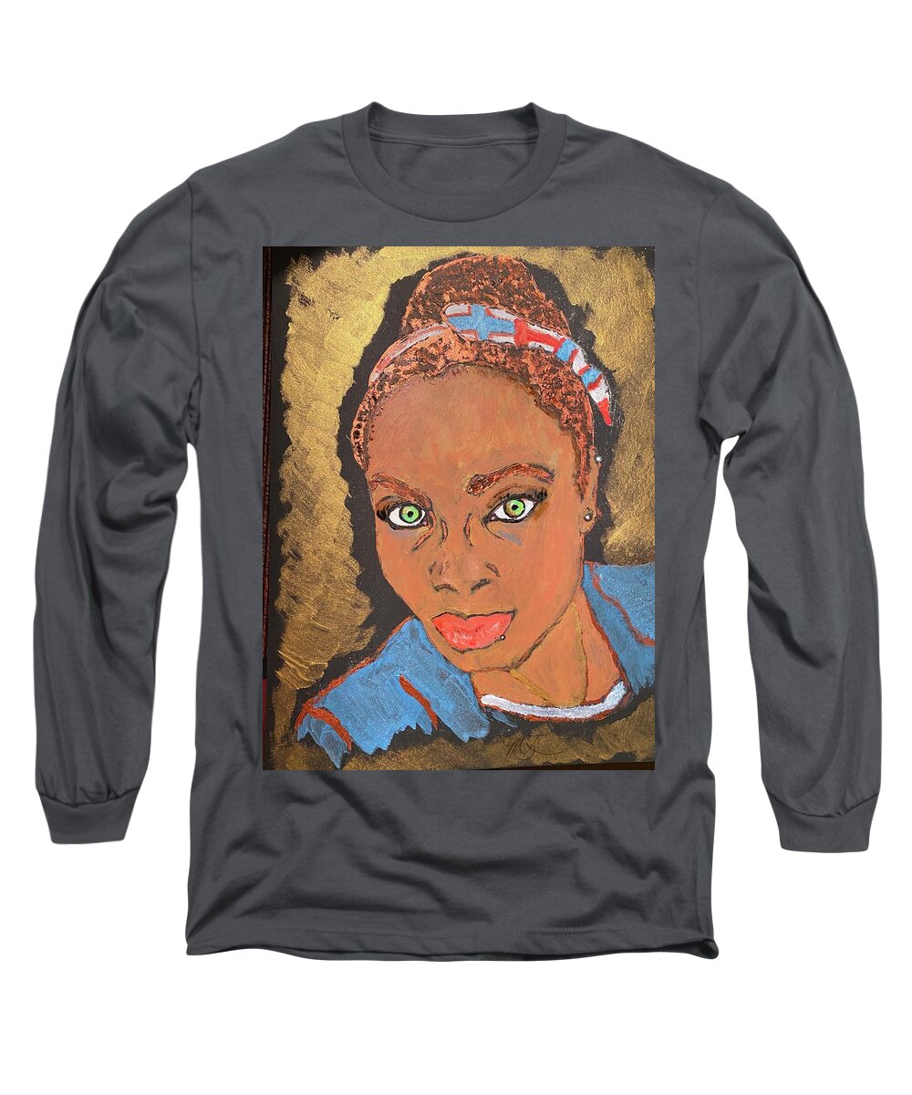 Goddess Long Sleeve T-Shirt featuring the painting African-american Golden Goddess by Melody Fowler
