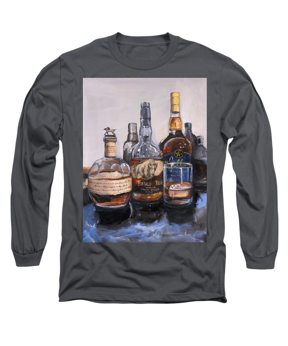 Bourbon Long Sleeve T-Shirt featuring the painting Blanton's and Friends Bourbon Bar Painting by Donna Tuten