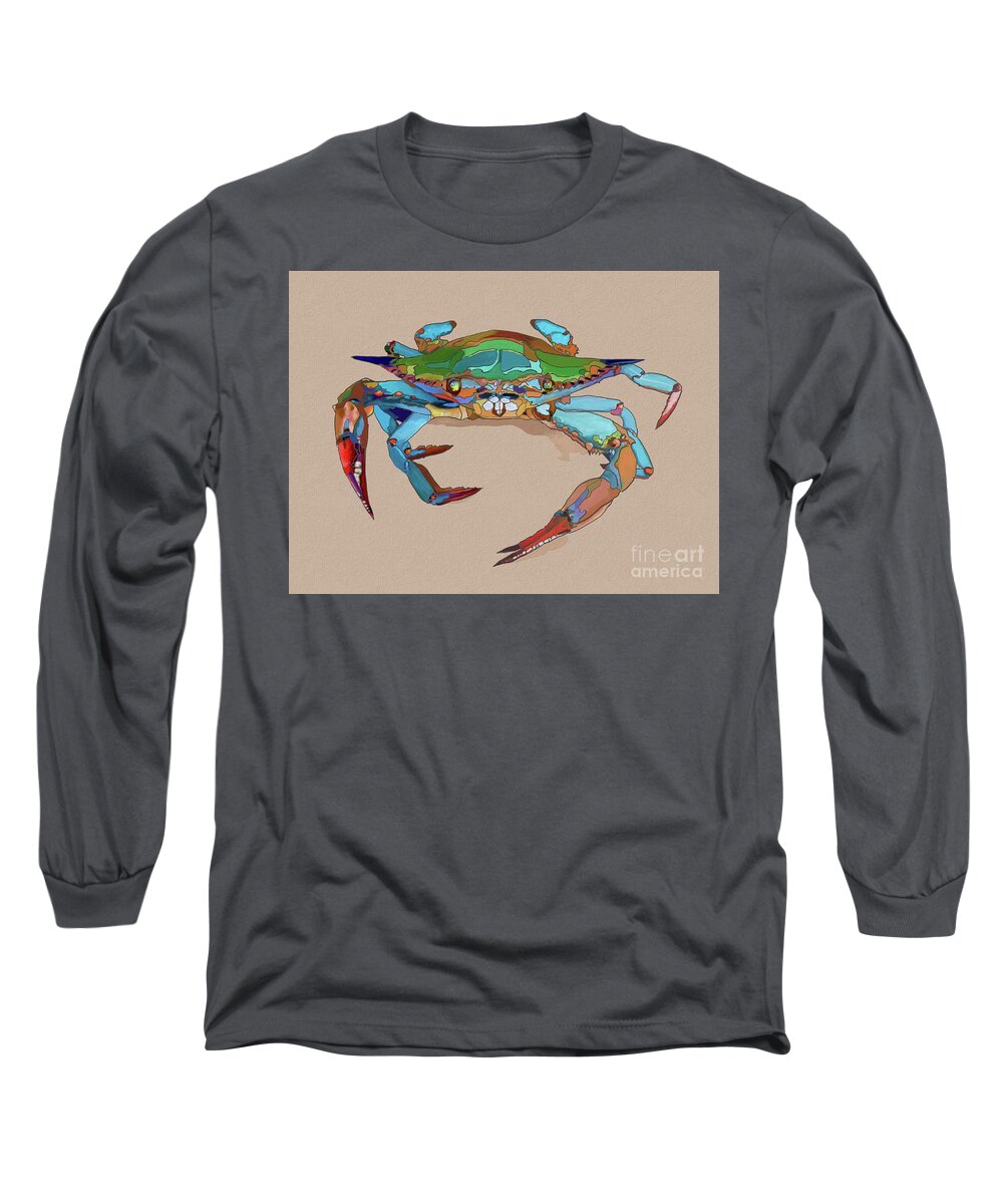 Blue Long Sleeve T-Shirt featuring the painting Blue Crab by Kathy Strauss