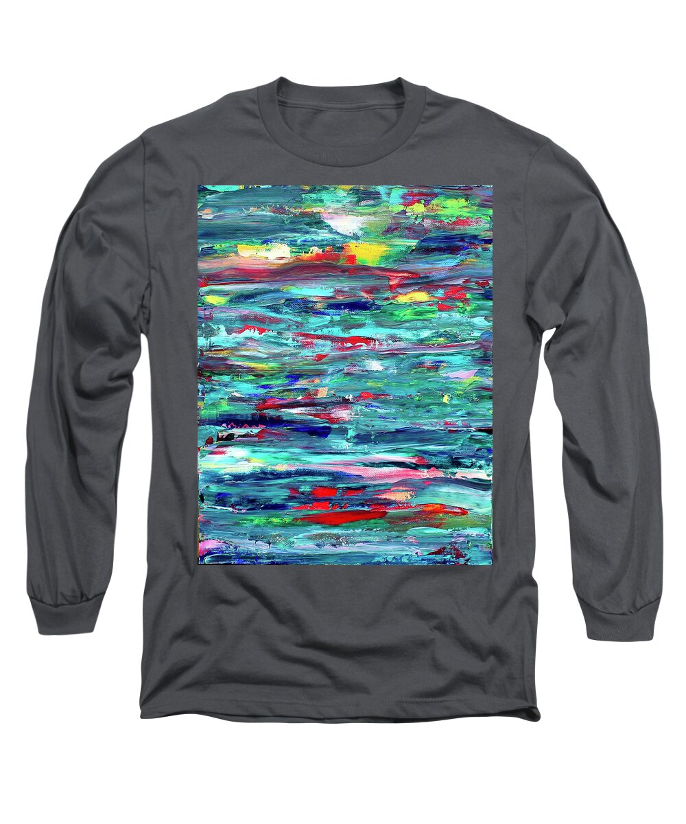 Abstract Long Sleeve T-Shirt featuring the painting Blue Horizon by Teresa Moerer