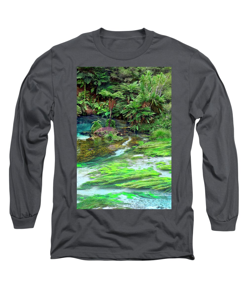 River Grasses Long Sleeve T-Shirt featuring the photograph Blue Lagoon - New Zealand by Kenneth Lane Smith