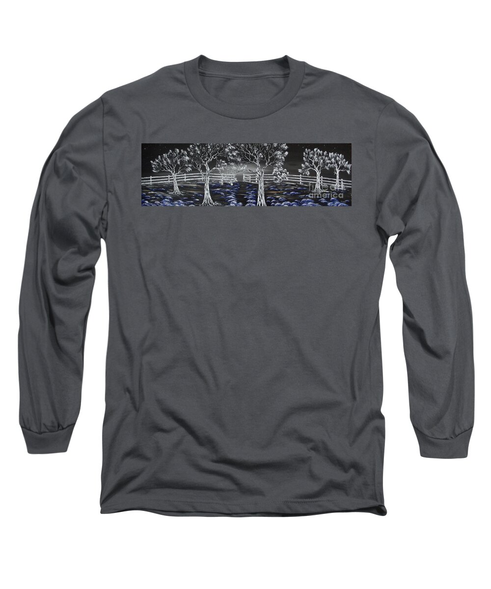 Trees Long Sleeve T-Shirt featuring the painting Blue Medadow by Kenneth Clarke