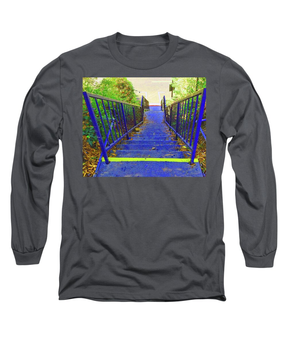 Blue Long Sleeve T-Shirt featuring the photograph Blue Stairway by Andrew Lawrence
