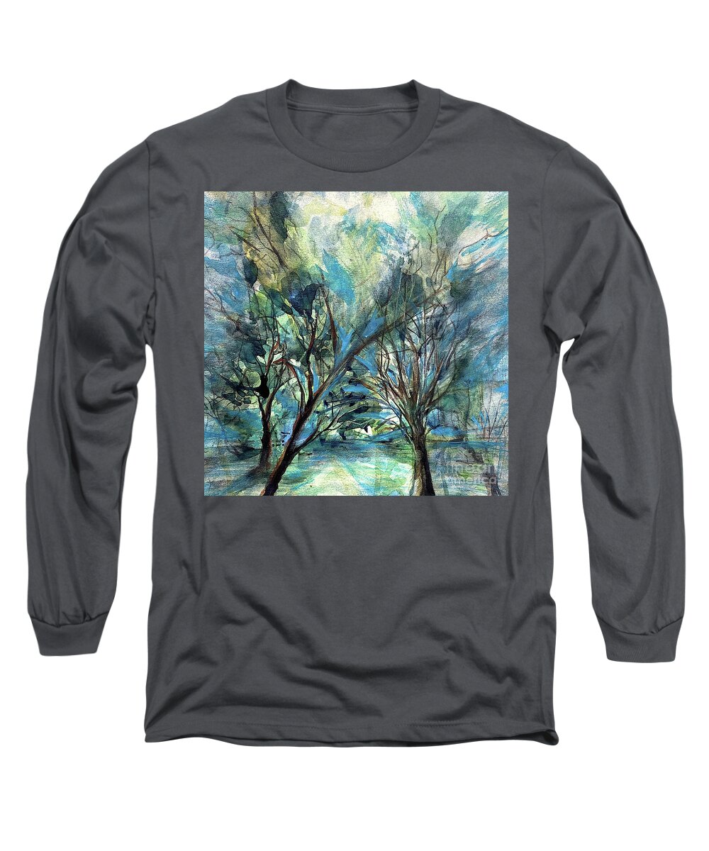 Landscape Painting Long Sleeve T-Shirt featuring the painting Blue Sunday by Francelle Theriot