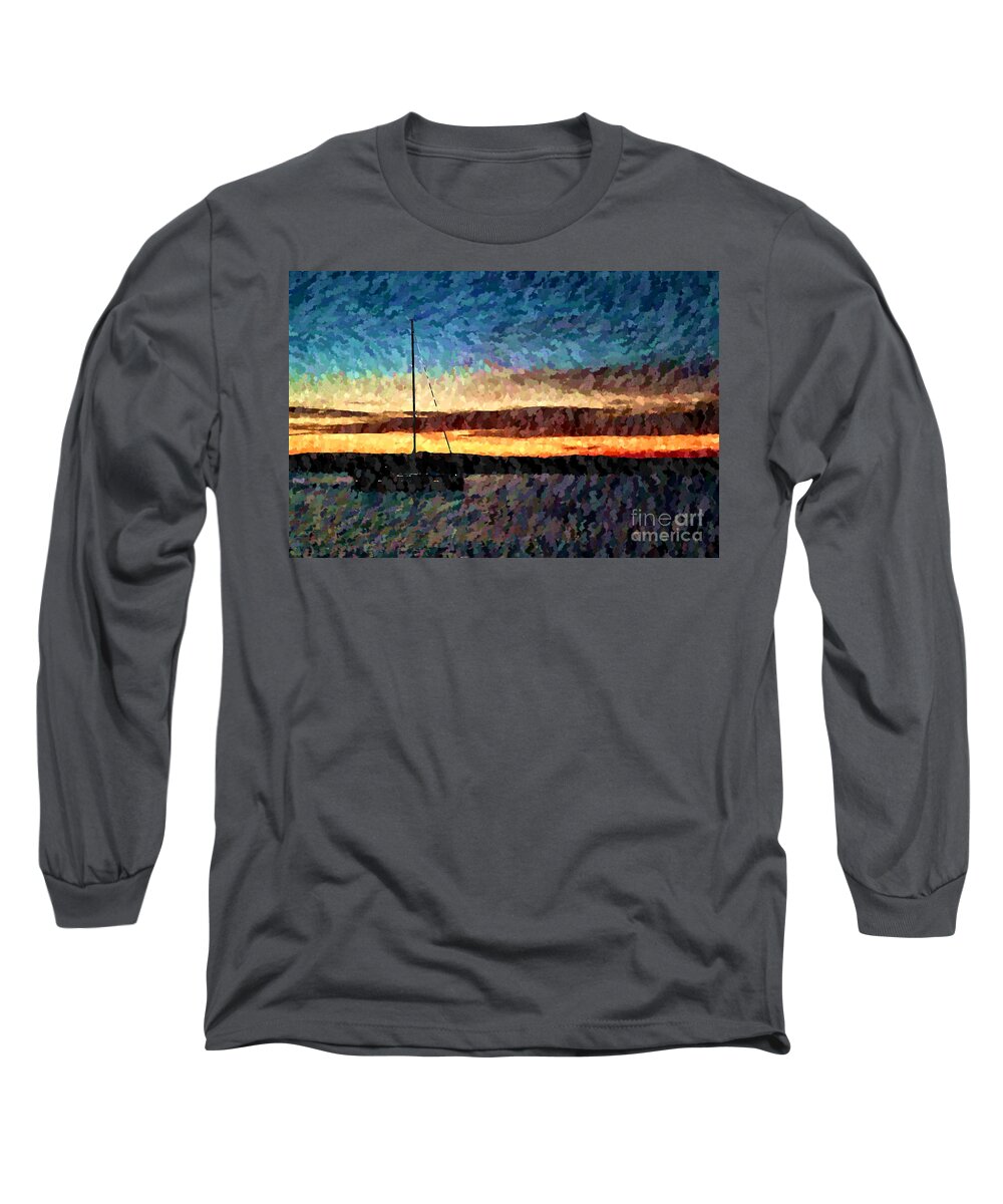 Boat Long Sleeve T-Shirt featuring the photograph Boat Sailing at Sunset by Katherine Erickson