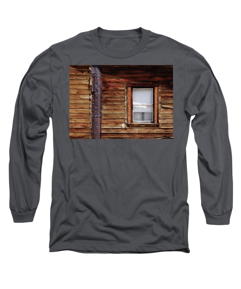 Bodie State Historic Park Long Sleeve T-Shirt featuring the photograph Bodie Window With Shade by Brett Harvey