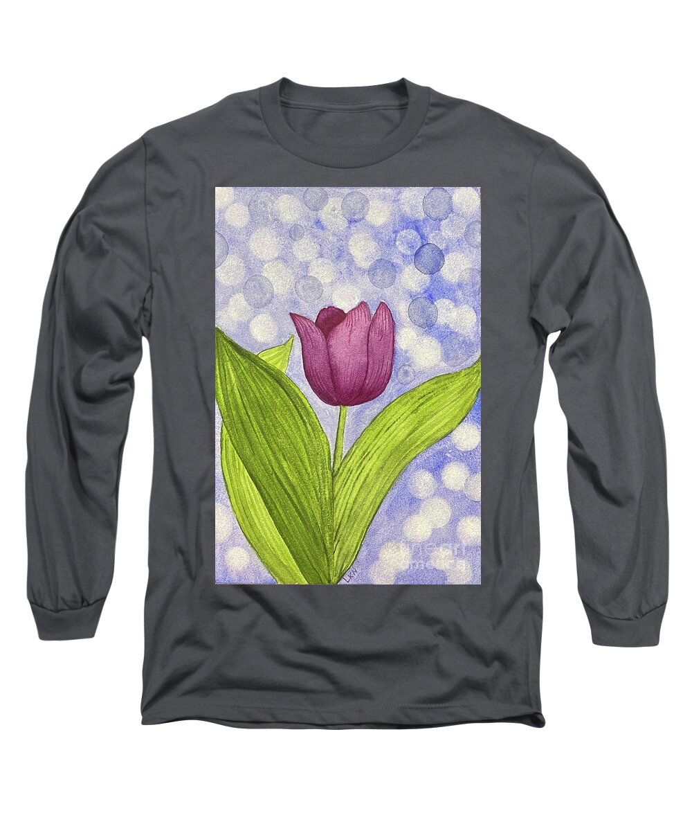 Tulip Long Sleeve T-Shirt featuring the painting Bokeh Tulip by Lisa Neuman