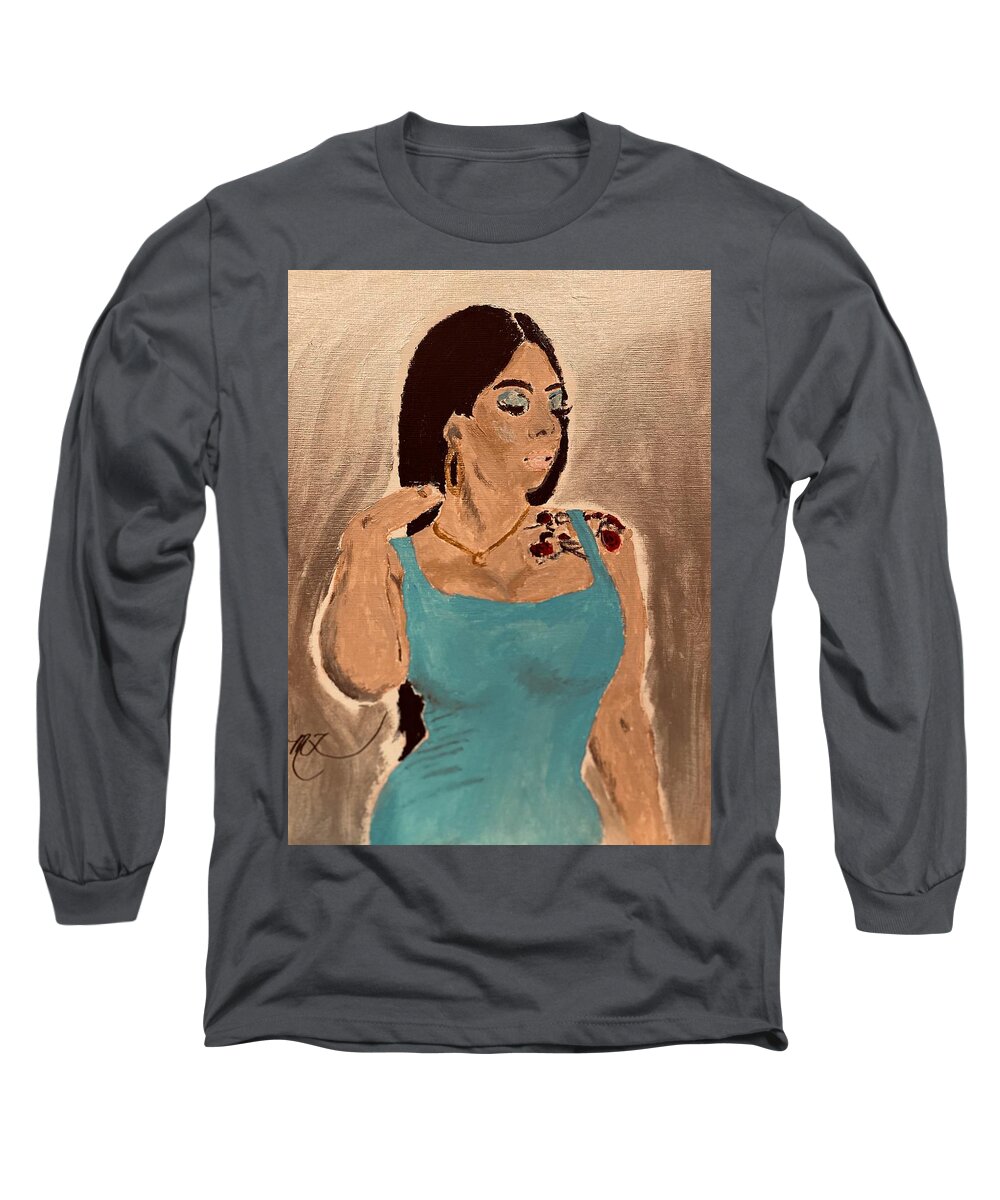 African-american Long Sleeve T-Shirt featuring the painting African-american Beautiful Bombshell by Melody Fowler