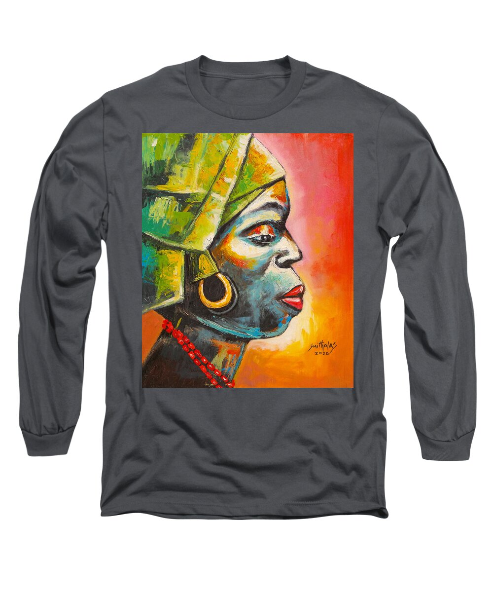 Living Room Long Sleeve T-Shirt featuring the painting Bond of MotherHood by Olaoluwa Smith
