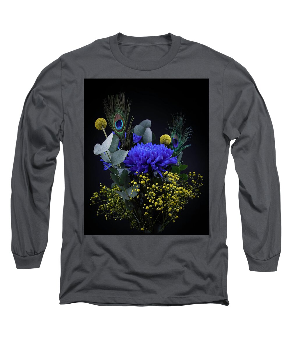 Bouquet Of Flowers Long Sleeve T-Shirt featuring the digital art Bouquet Of Flowers Yellow And Blue by Marjolein Van Middelkoop