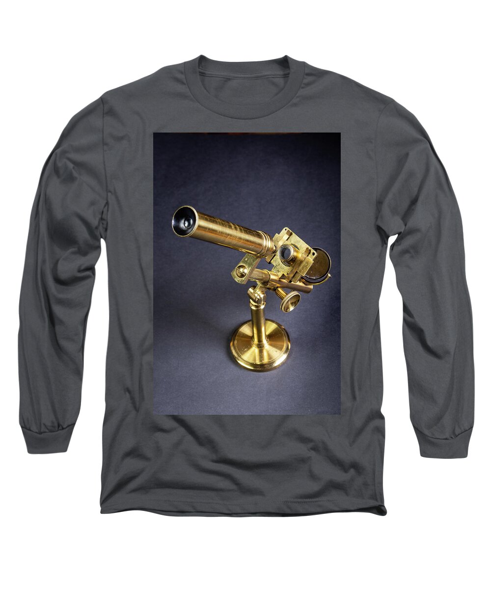 Microscope Long Sleeve T-Shirt featuring the photograph Brass microscope by Average Images