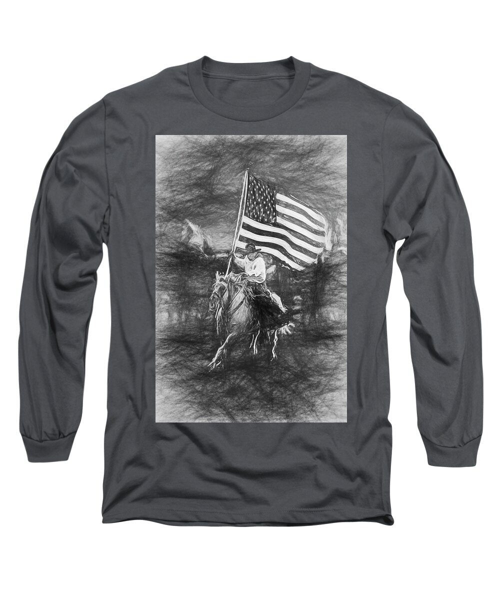 2010 Long Sleeve T-Shirt featuring the digital art Bring In Old Glory - Sketch by Bruce Bonnett
