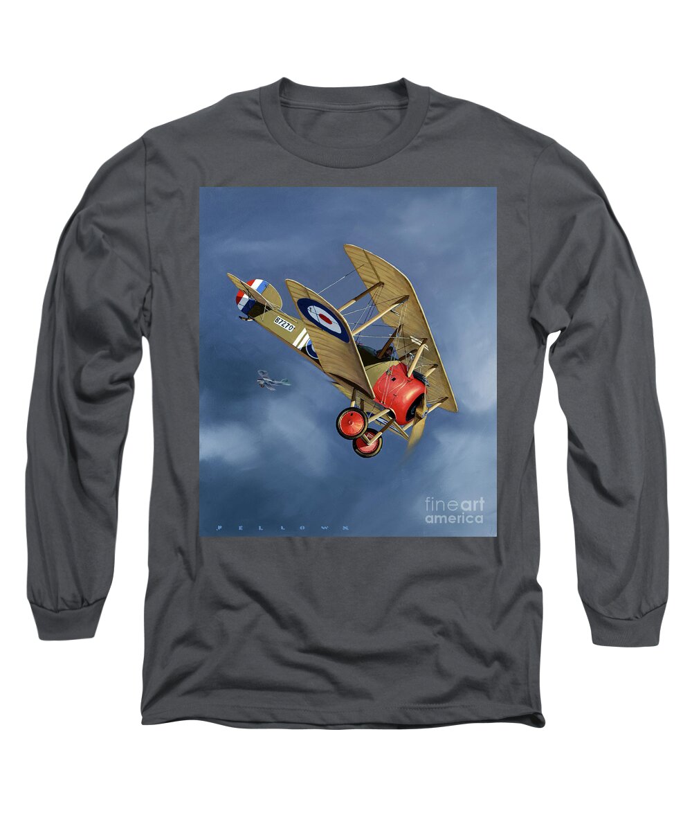 Aviation Long Sleeve T-Shirt featuring the painting British Sopwith F.1 Camel by Jack Fellows