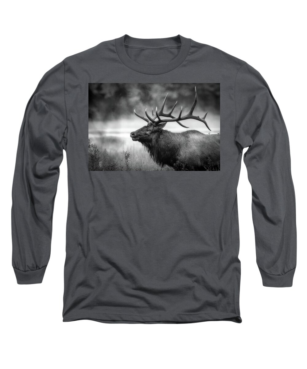 Great Smoky Mountains National Park Long Sleeve T-Shirt featuring the photograph Bull Elk in Rut by Robert J Wagner
