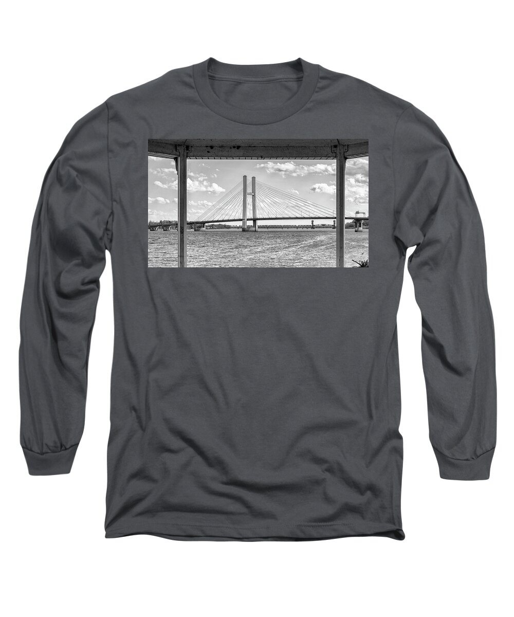 Bridge Long Sleeve T-Shirt featuring the photograph Burlington Bridge View From A Gazebo by Tony Locke