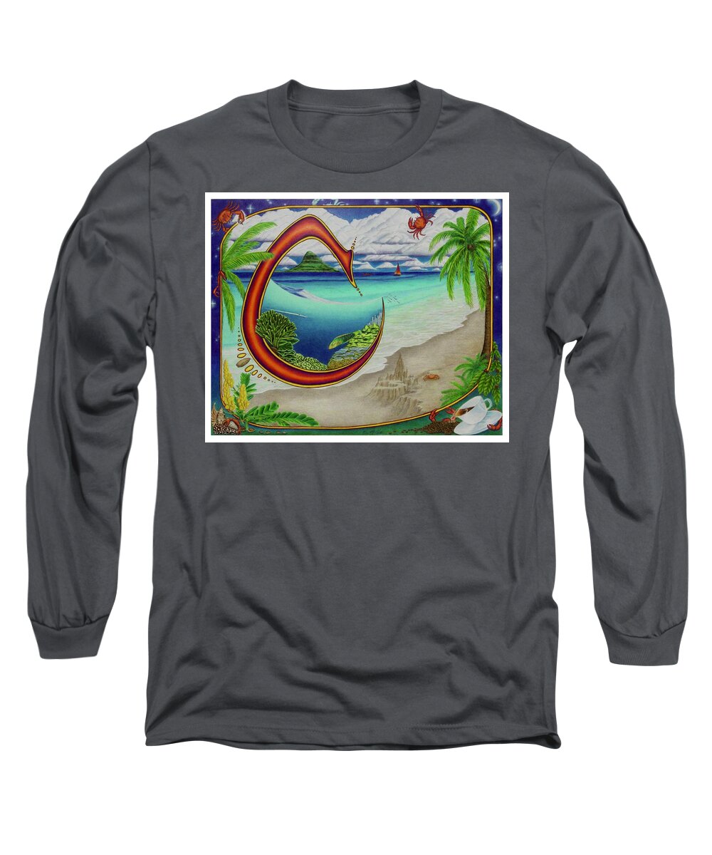 Kim Mcclinton Long Sleeve T-Shirt featuring the drawing C is for Coral by Kim McClinton