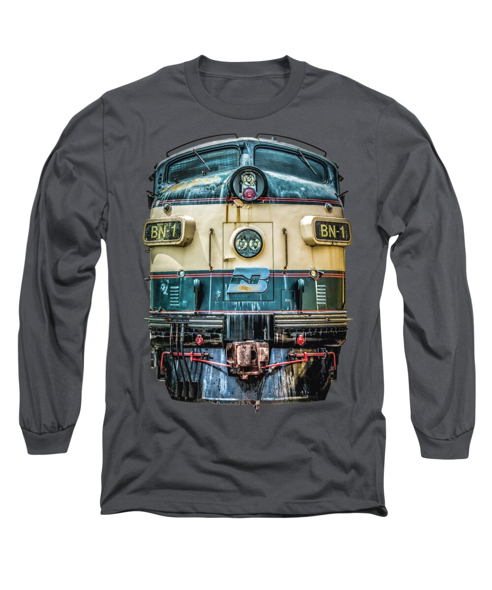 Railroad Long Sleeve T-Shirt featuring the photograph Cab Forward - Selective Color by Enzwell Designs