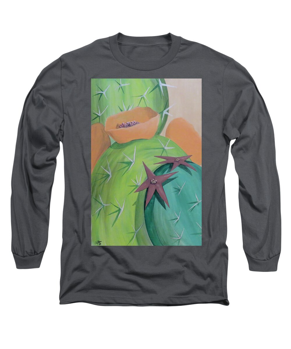 Cactus Long Sleeve T-Shirt featuring the painting Cactus Star by Ted Clifton