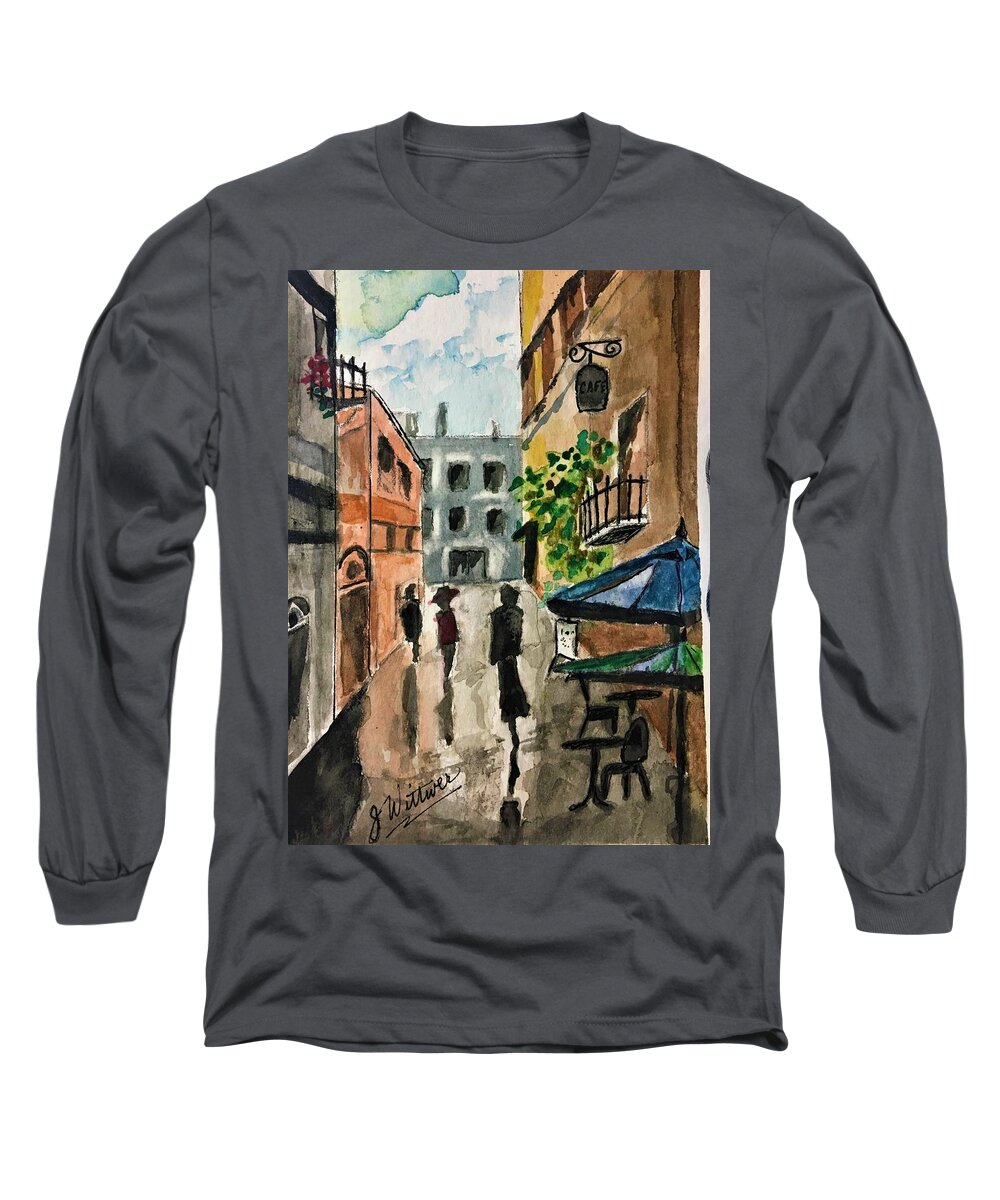 Street Long Sleeve T-Shirt featuring the painting Cafe Alley by Julie Wittwer