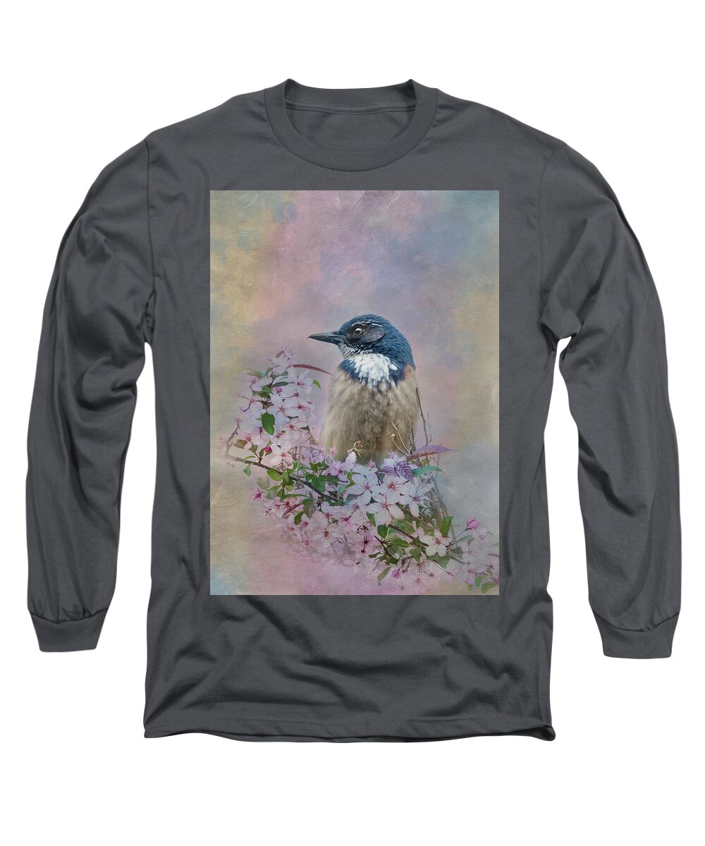 Bird Long Sleeve T-Shirt featuring the photograph California Scrub Jay - Painterly by Patti Deters