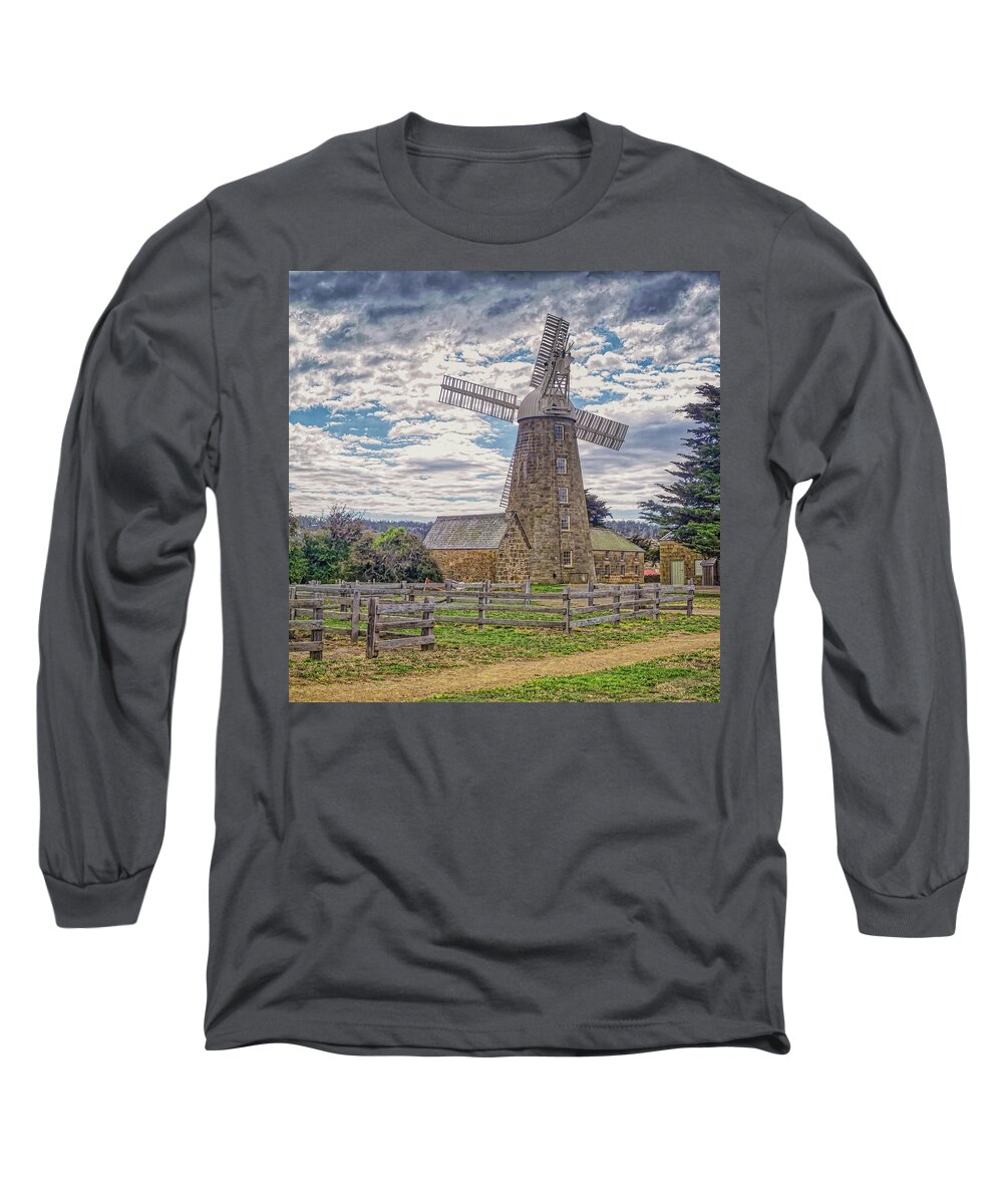 Architecture Long Sleeve T-Shirt featuring the photograph Callington Mill - Oatlands Tasmania by Tony Crehan