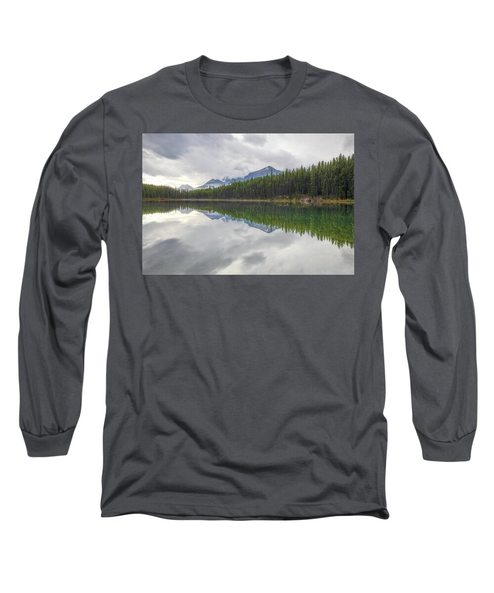 Canadian Rockies Reflection Lake Long Sleeve T-Shirt featuring the photograph Canadian Rockies Reflection Lake by Dan Sproul