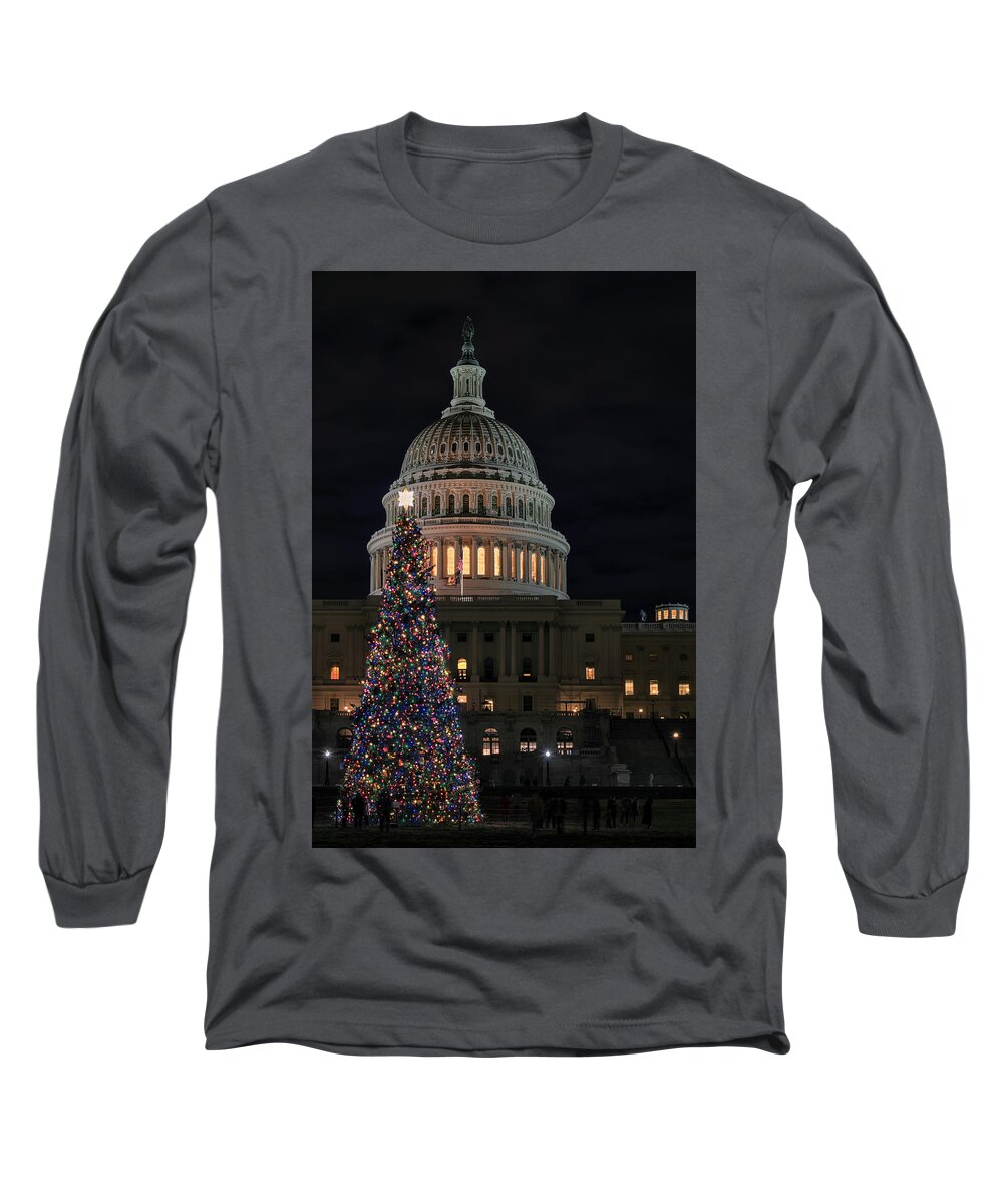Washington D.c. Long Sleeve T-Shirt featuring the photograph Capitol Christmas 2019 1 by Robert Fawcett