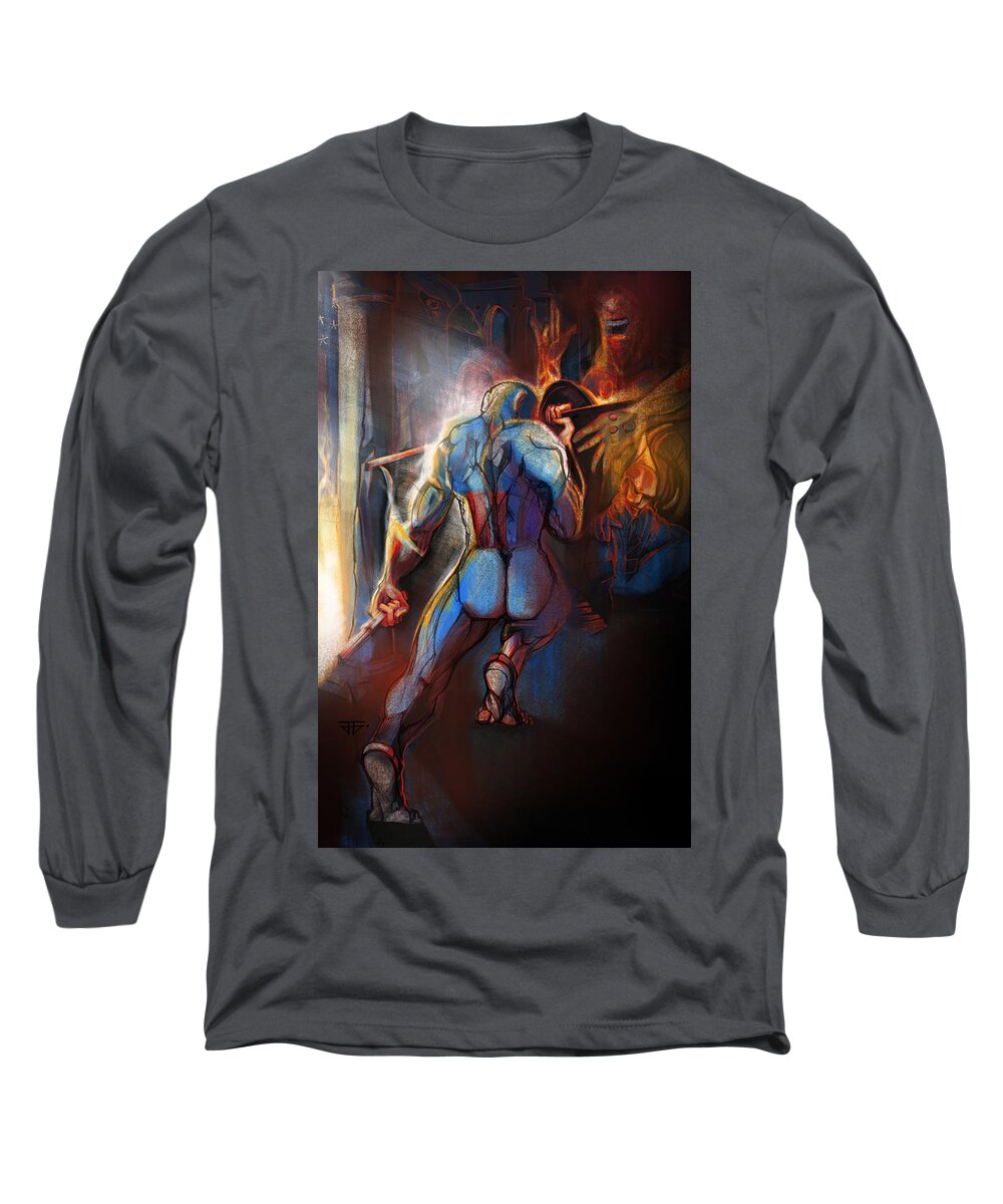 Captain America Long Sleeve T-Shirt featuring the painting Captain America by John Gholson