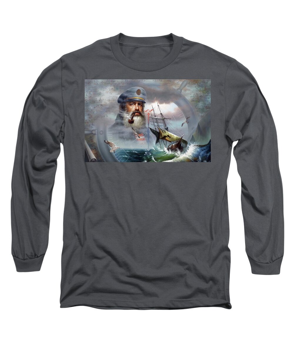 Captain Long Sleeve T-Shirt featuring the painting Captain's Compass by Yoo Choong Yeul