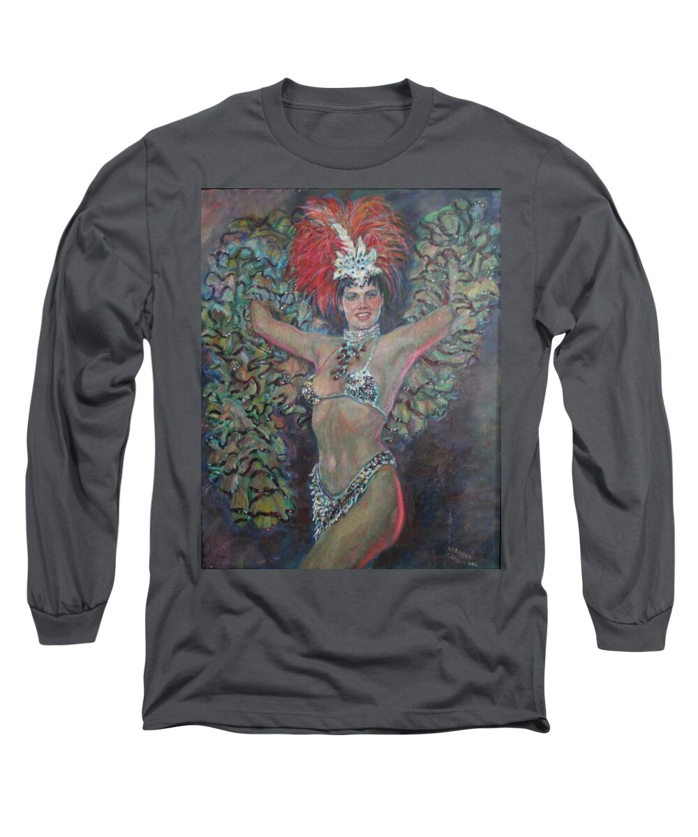 Show Girl Long Sleeve T-Shirt featuring the painting Carnival Woman by Veronica Cassell vaz