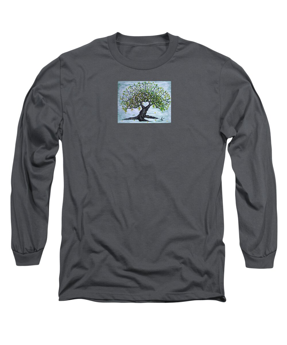 Carpe Diem Long Sleeve T-Shirt featuring the drawing Carpe Diem Love Tree by Aaron Bombalicki