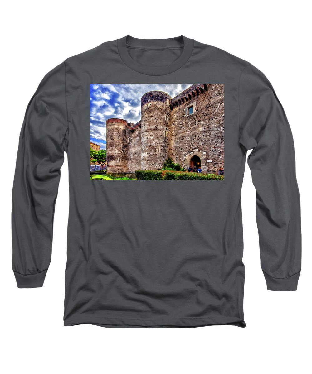 Catania Long Sleeve T-Shirt featuring the photograph Castle Ursino by Monroe Payne