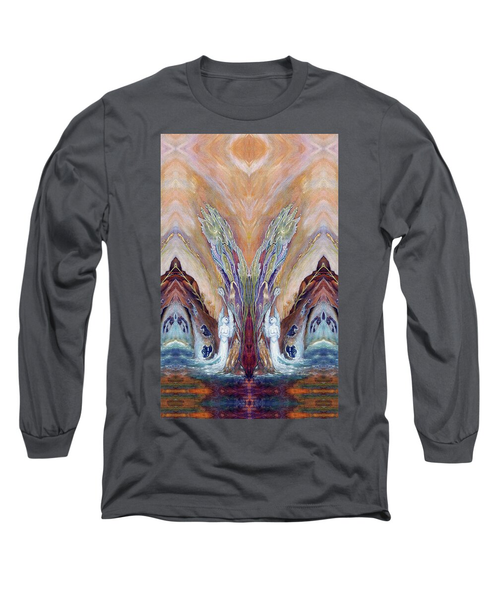 Cats Long Sleeve T-Shirt featuring the painting Cat Angels at the Caves by Irene Vincent