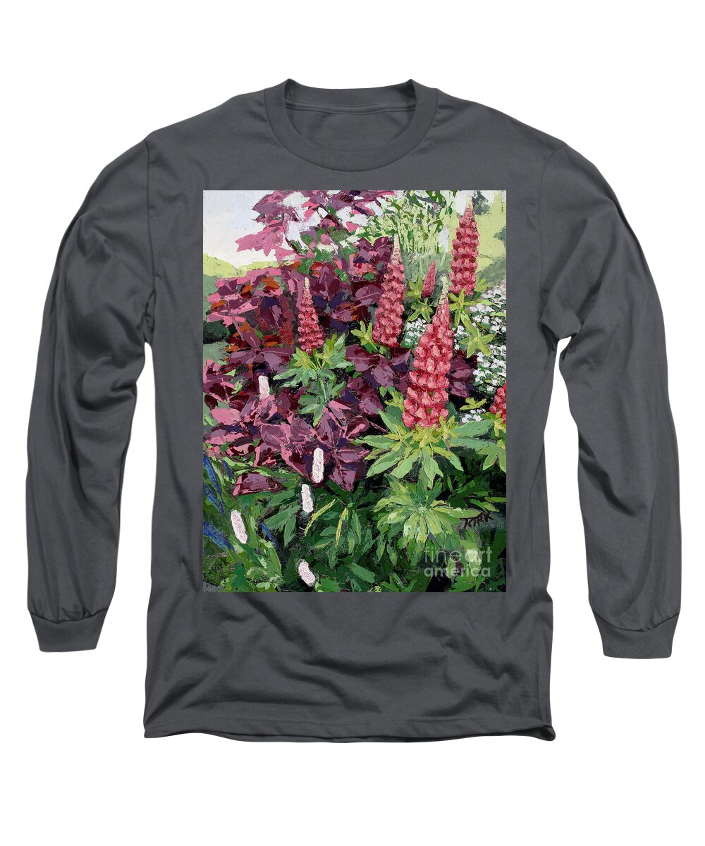 Oil Painting Long Sleeve T-Shirt featuring the painting Cawdor Castle Lupins, 2015 by PJ Kirk