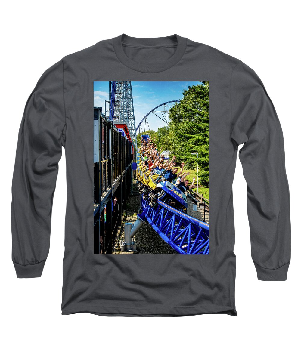 Cedar Point Long Sleeve T-Shirt featuring the photograph Cedar Point Millennium Force Roller Coaster 2021 by Dave Morgan