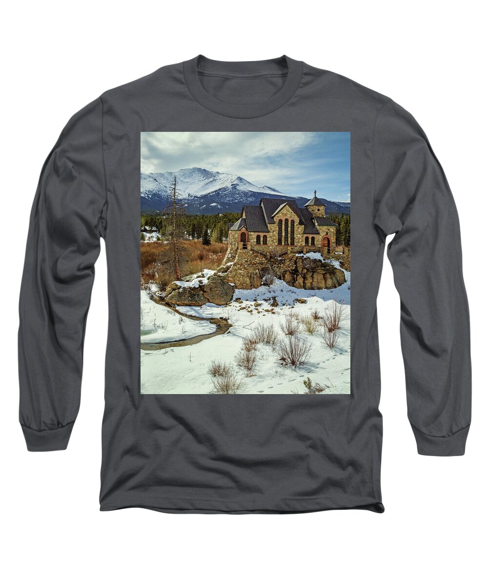 Allenspark Long Sleeve T-Shirt featuring the photograph Chapel On The Rock by Mike Schaffner