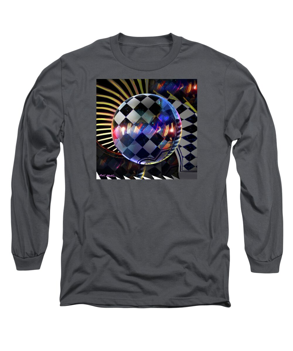 Checkered Abstract Long Sleeve T-Shirt featuring the digital art Checker World by Robin Moline