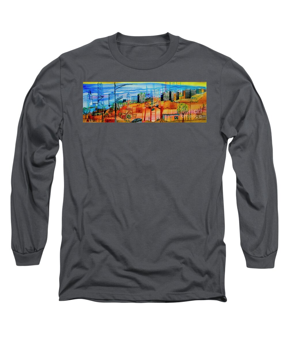 Chicago Long Sleeve T-Shirt featuring the painting Chicago by Cherie Salerno