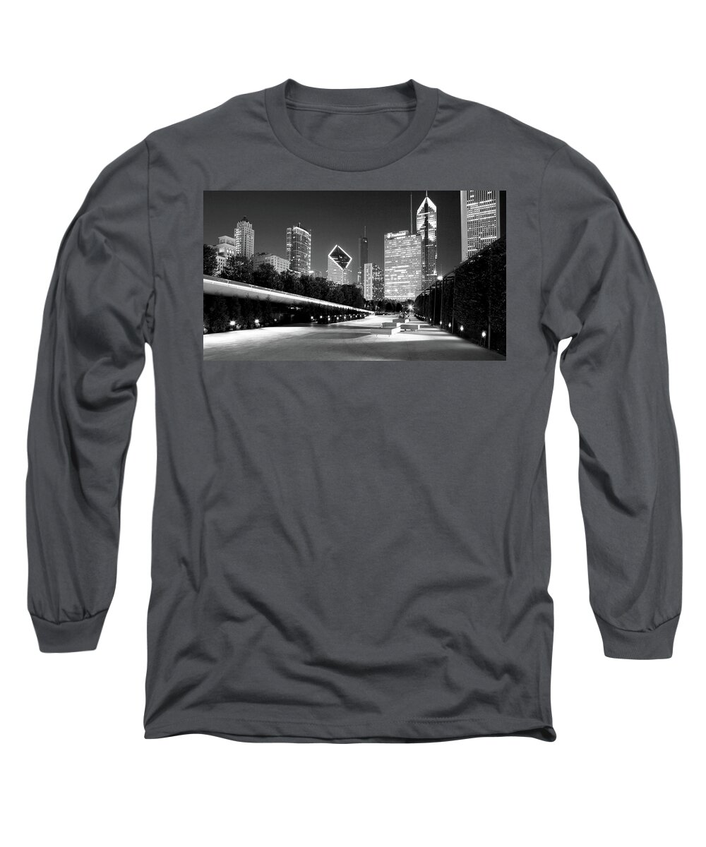Architecture Long Sleeve T-Shirt featuring the photograph Chicago Night Lights Skyline by Patrick Malon