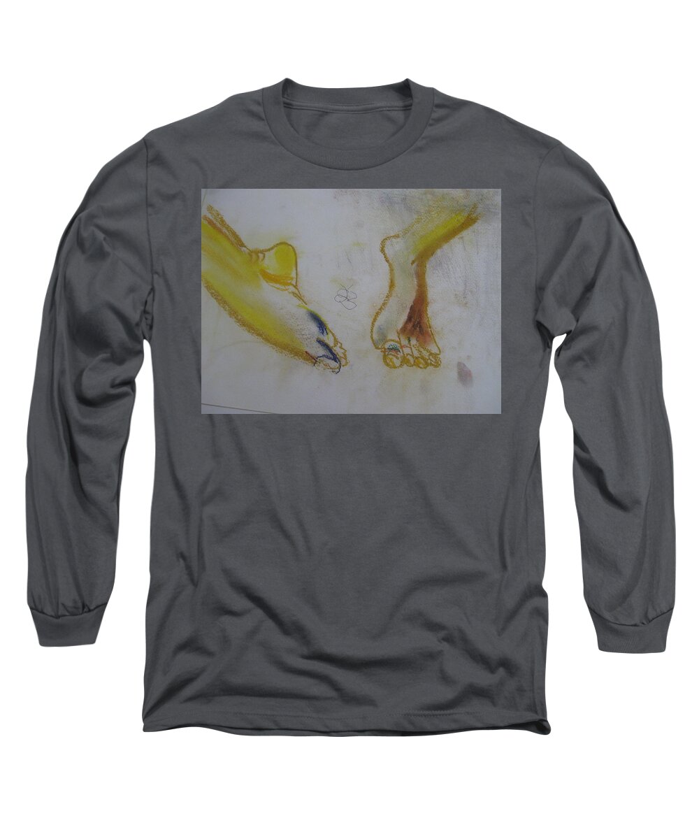  Long Sleeve T-Shirt featuring the drawing Chieh's Feet by AJ Brown