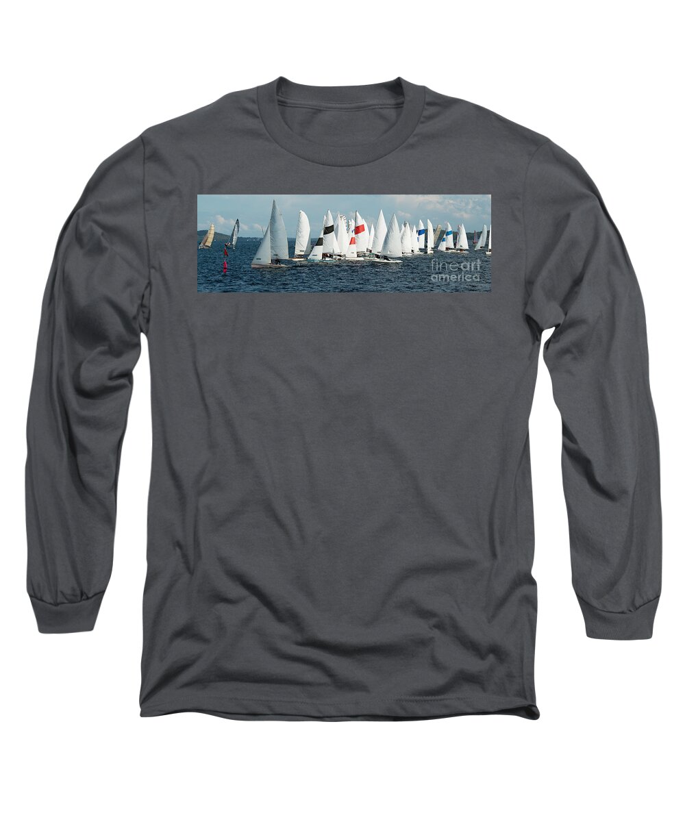 Csne44 Long Sleeve T-Shirt featuring the photograph Children sailing in small colourful boats and dinghies in Austra by Geoff Childs