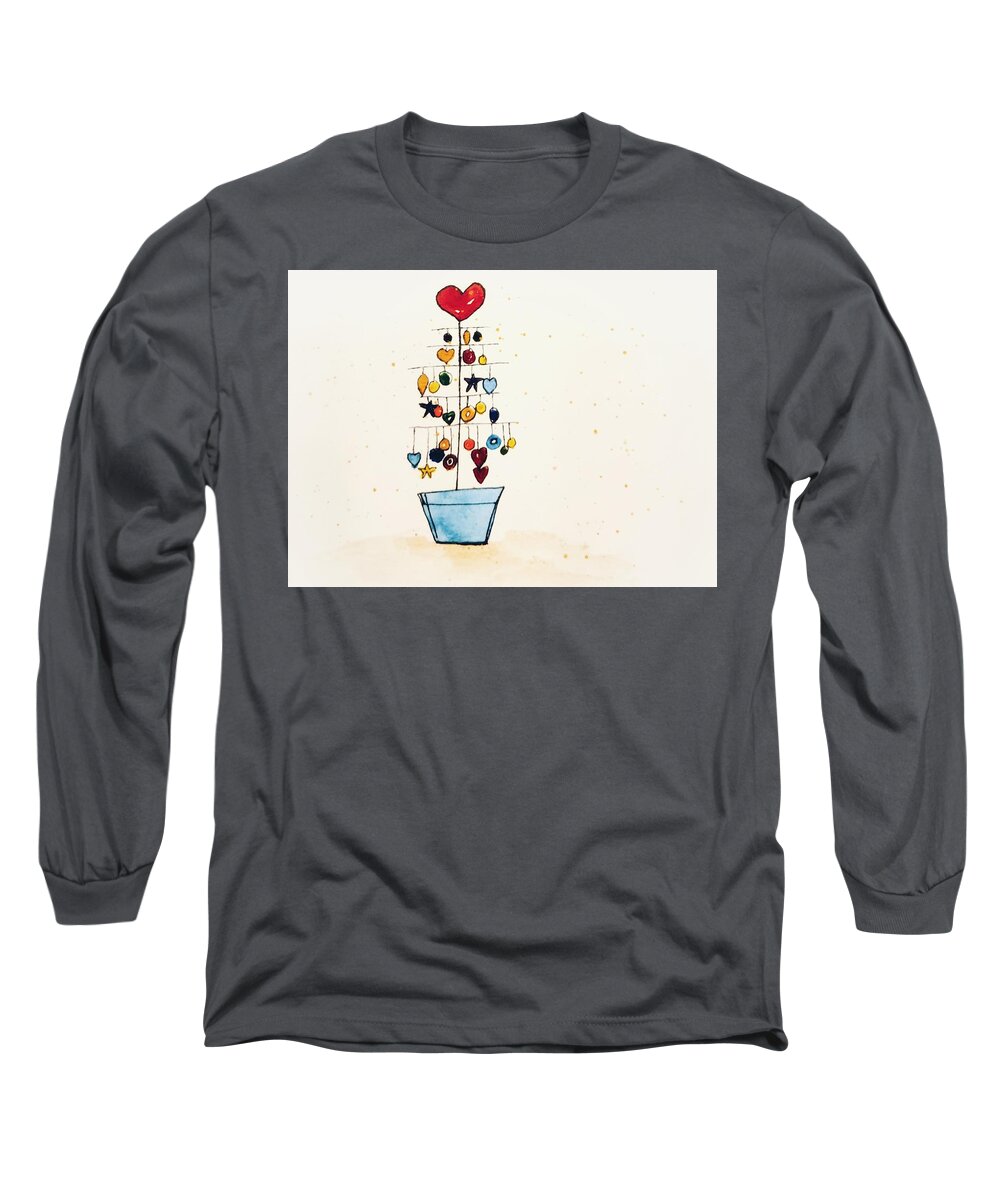 Tree Long Sleeve T-Shirt featuring the painting Christmas Tree Abstract by Shady Lane Studios-Karen Howard
