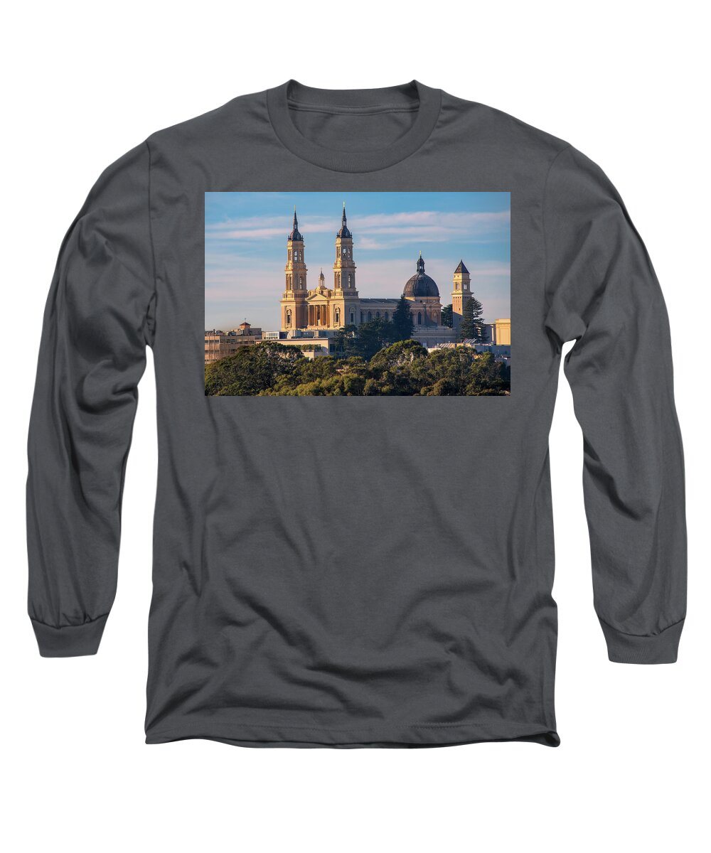 Building Long Sleeve T-Shirt featuring the photograph Church in the Sky by Laura Macky