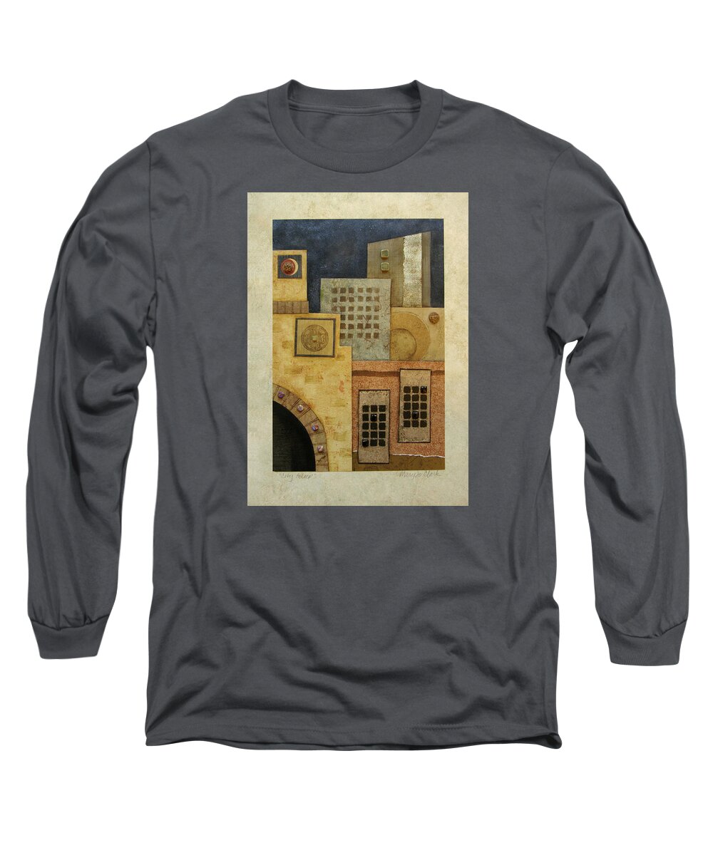 Mixed-media Long Sleeve T-Shirt featuring the mixed media City Asleep by MaryJo Clark